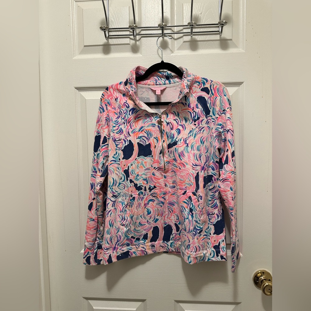 Lilly Pulitzer Skipper Half Zip Pullover Flamingo Head in the Sand